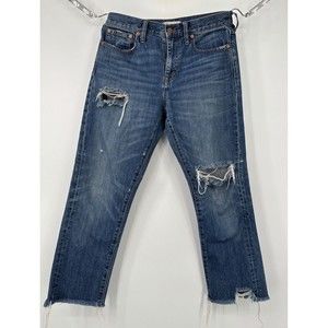 Madewell straight‎ crop jean Leg Crop Jeans Size 28 Distress raw hem